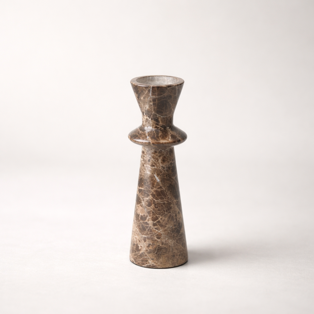 Dark Brown Marble Candle Holder Set