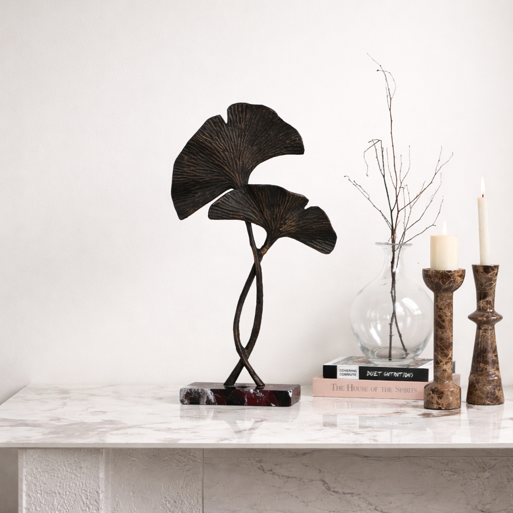 Eloria Black Leaf Aluminum Marble Sculpture