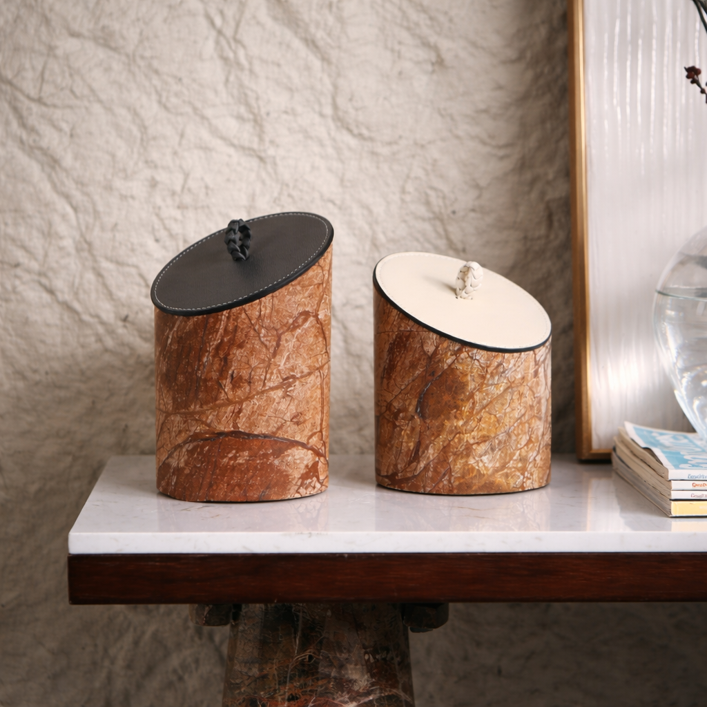 Forest Brown PU Leather Marble Jar