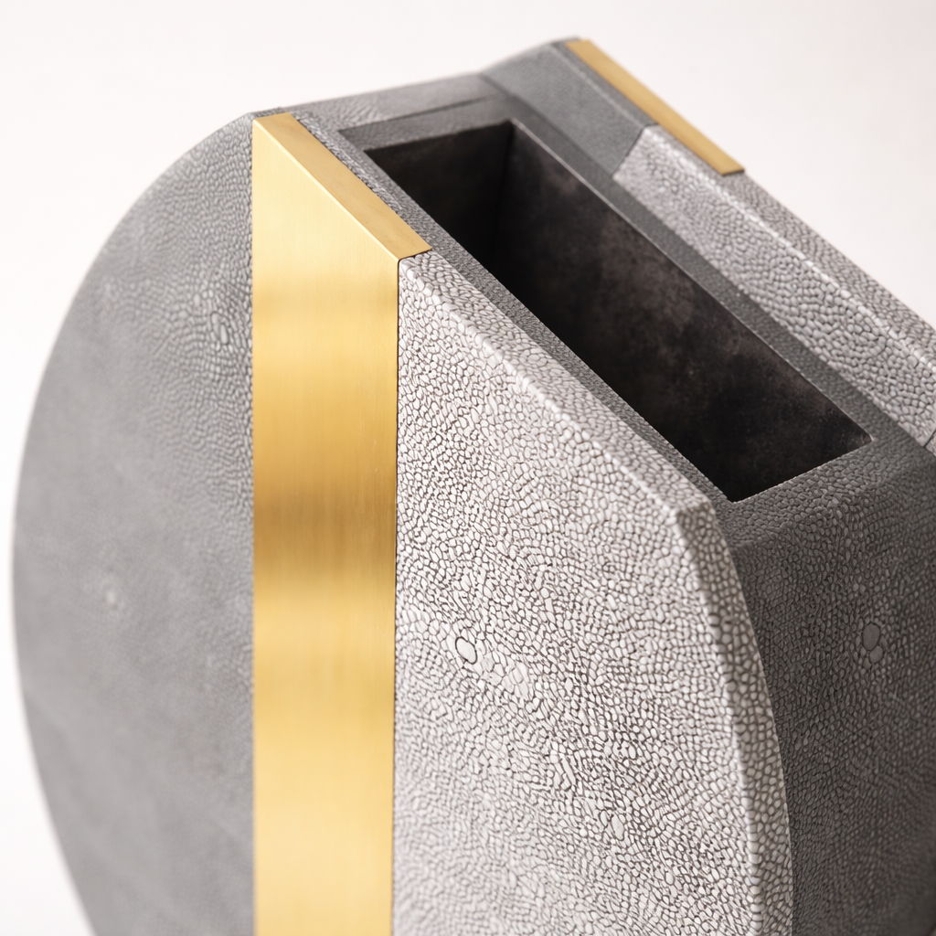 Rynel Grey & Gold Iron Leather Vase Set