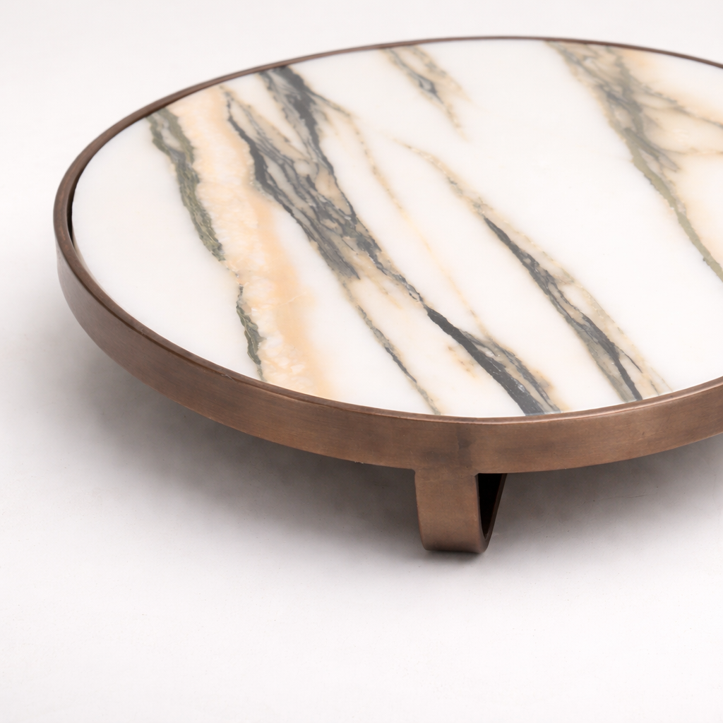 White Marble Stainless Steel Tray (Elevated)