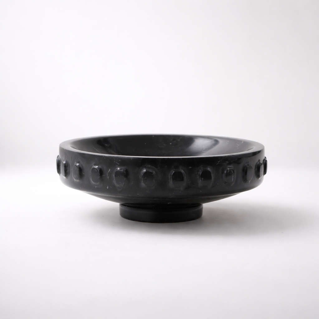 Neris Black Marble Vase and Tray