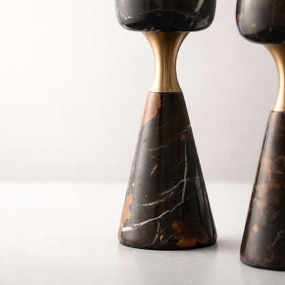 Brown Marble Aluminum Candle Holder Set