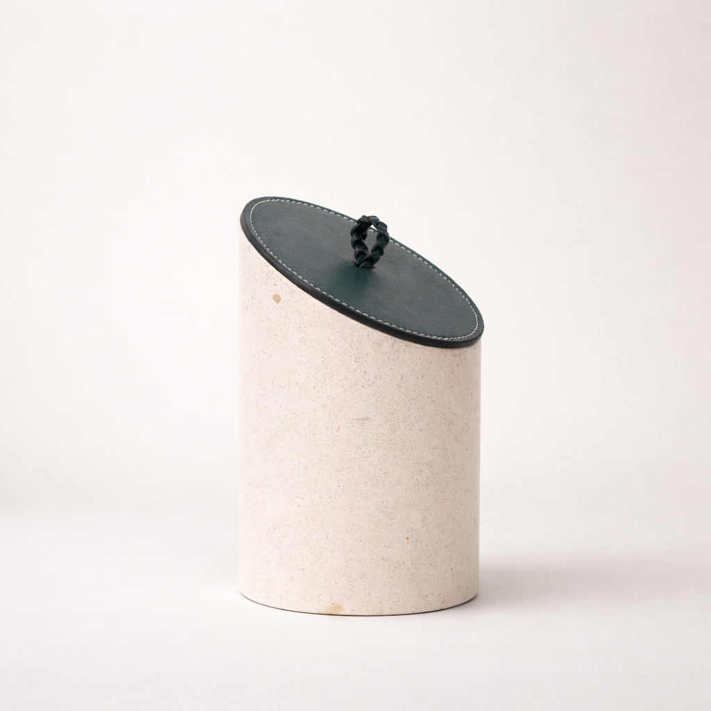 Beige PU Leather Marble Jar
