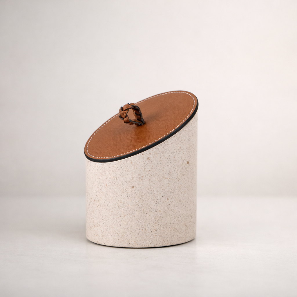 Beige PU Leather Marble Jar