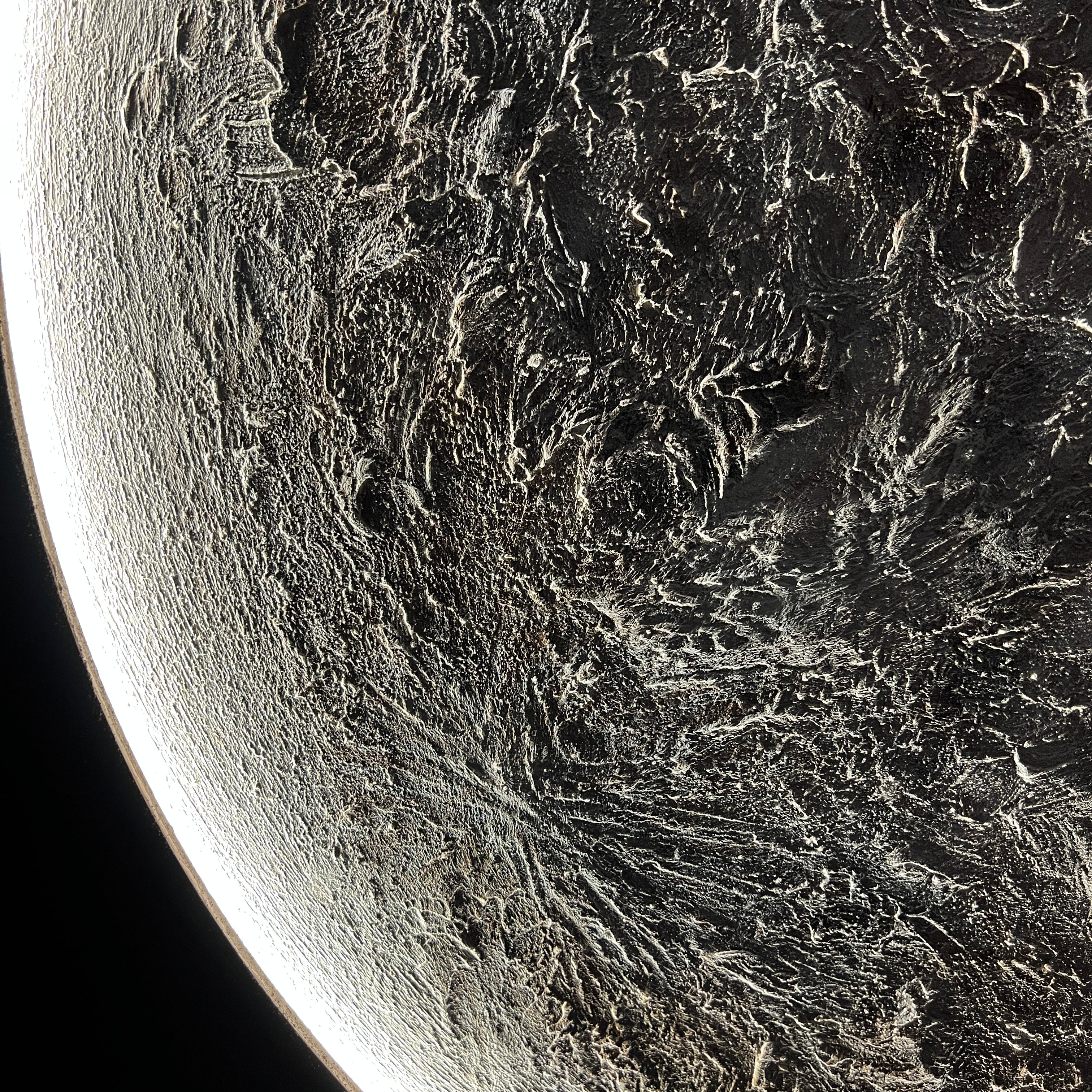 Celestial Reflections in Handmade Oil Painting with 3D Carving & LED