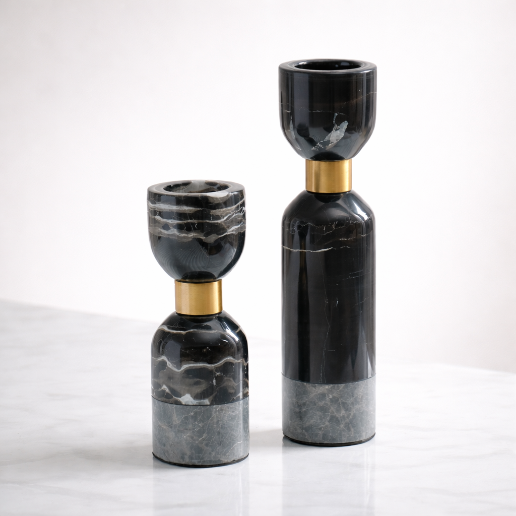 Ardent  Iron Marble Candle Holder Set