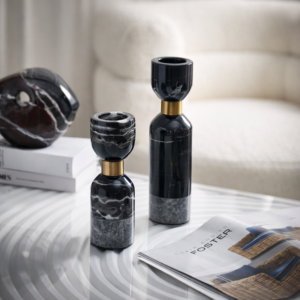 Ardent  Iron Marble Candle Holder Set