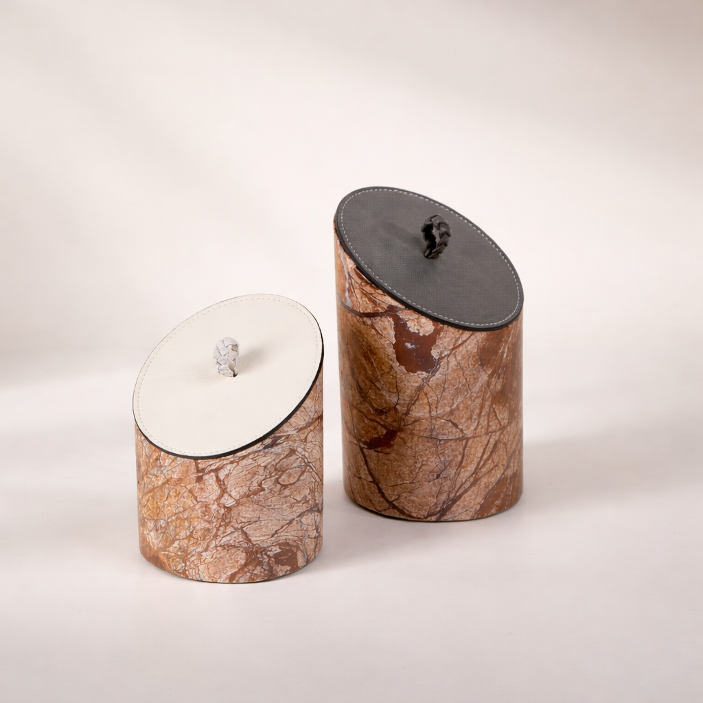 Forest Brown PU Leather Marble Jar
