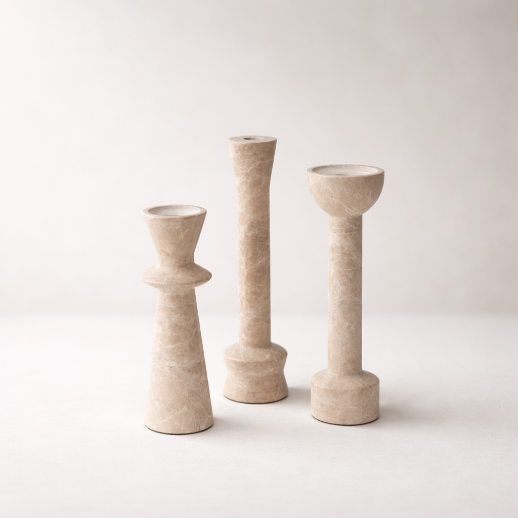 Light Brown Marble Candle Holder Set