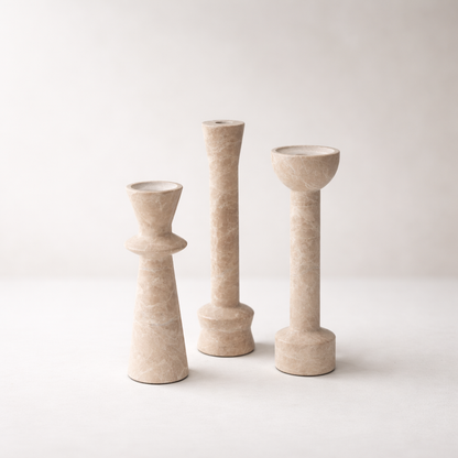 Light Brown Marble Candle Holder Set