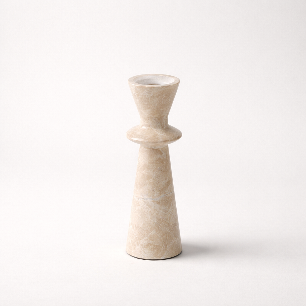 Light Brown Marble Candle Holder Set