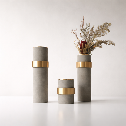 Marvella Grey & Gold Aluminium Leather Vase Set