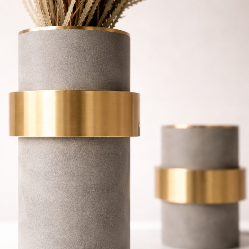 Marvella Grey & Gold Aluminium Leather Vase Set