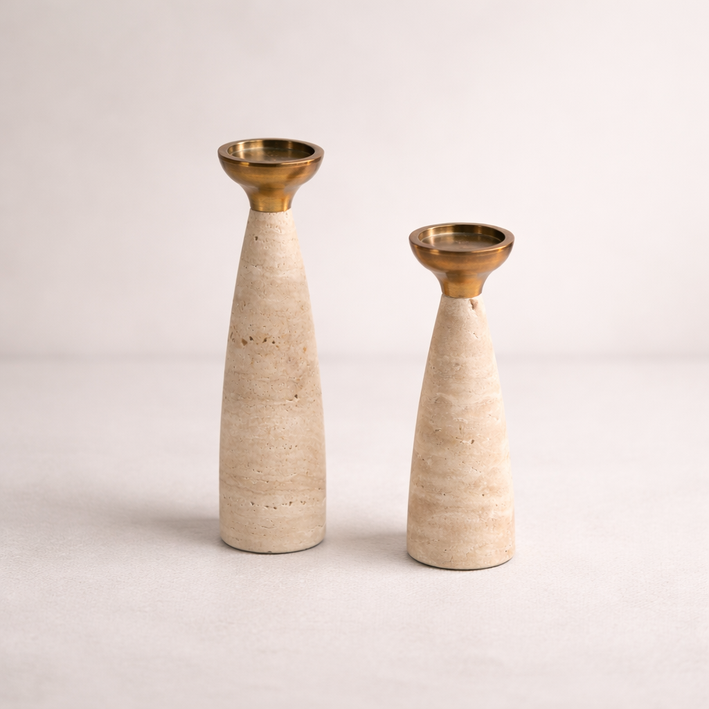 Taren Marble Alloy Candle Holder Set