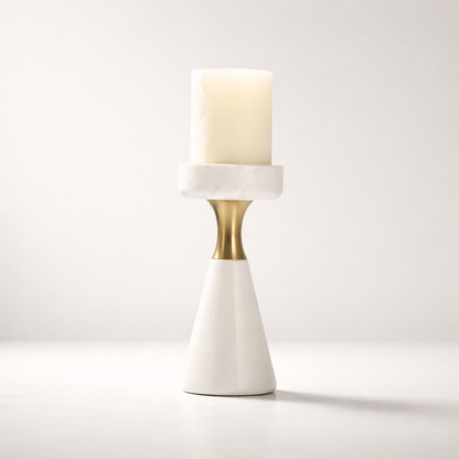 White Marble Aluminum Candle Holder Set