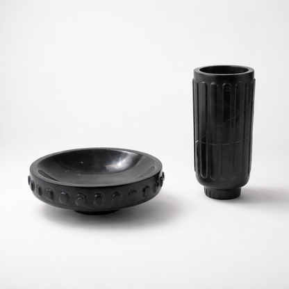 Neris Black Marble Vase and Tray