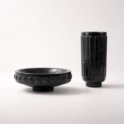 Neris Black Marble Vase and Tray